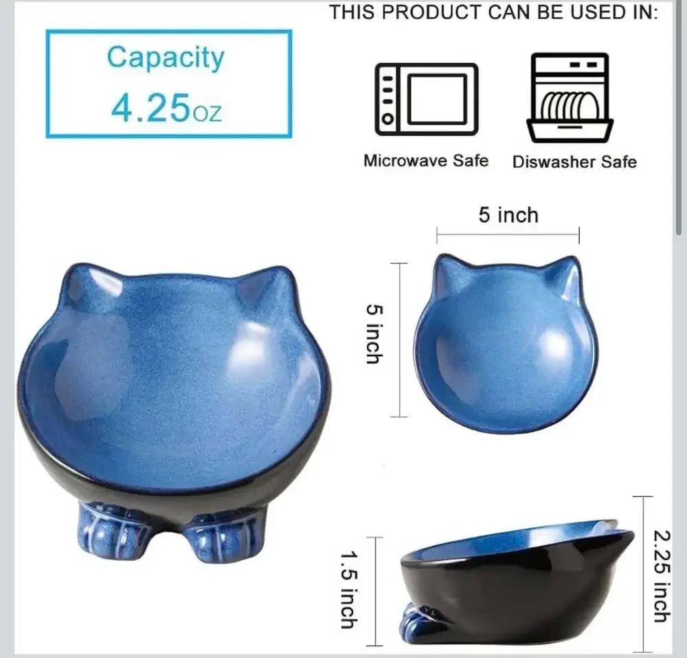 Nihow Ceramic Basic Cat Bowl: 5 Inch Cat Dish for Food & Water - Food Grade, Mic